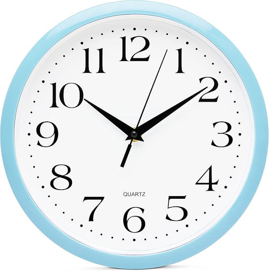 Bernhard Products Light Blue Wall Clock Silent Non Ticking - 10 Inch Quality Quartz Battery Operated Round Easy to Read Home/Kitchen/Office/Classroom/School Clock