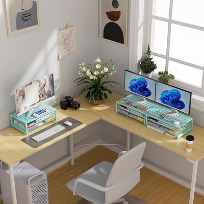 gianotter Computer Monitor Stand Riser, office organizer with Drawer, Office Organizers Storage for Classroom Office Supplies (Blue)