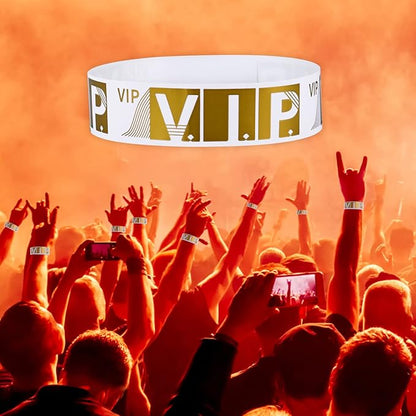 100 Pcs VIP Wristbands for Events Waterproof Paper Bracelets Lightweight Event Wristbands for Party Concert Club Amusement Park Festivals (Gold)