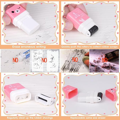 24 Pack of Pencil Erasers,Pencil Eraser Shaving Roller Case for Easy Pick Up and Removal | Animal Themed Cute and Fun Party Favor and School Supplies for Kids,Back to School Gift
