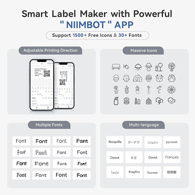 NIIMBOT B1 Label Maker Machine with Tape, Thermal Label Printer Easy to Use for Office, Home, Business, 2 Inch Label Maker with 2'' x1.18'' Labels-230pcs/Roll