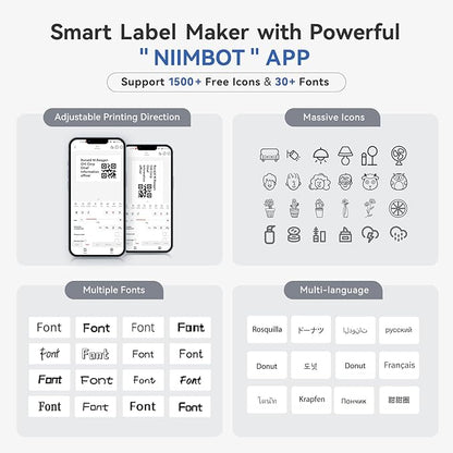 NIIMBOT B1 Label Maker Machine with Tape, Thermal Label Printer Easy to Use for Office, Home, Business, 2 Inch Label Maker with 2'' x1.18'' Labels-230pcs/Roll