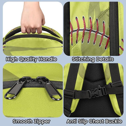 Yellow Baseball Sport Softball Backpack School Bookbag Laptop Purse Casual Daypack for Teen Girls Women Boys Men College Travel
