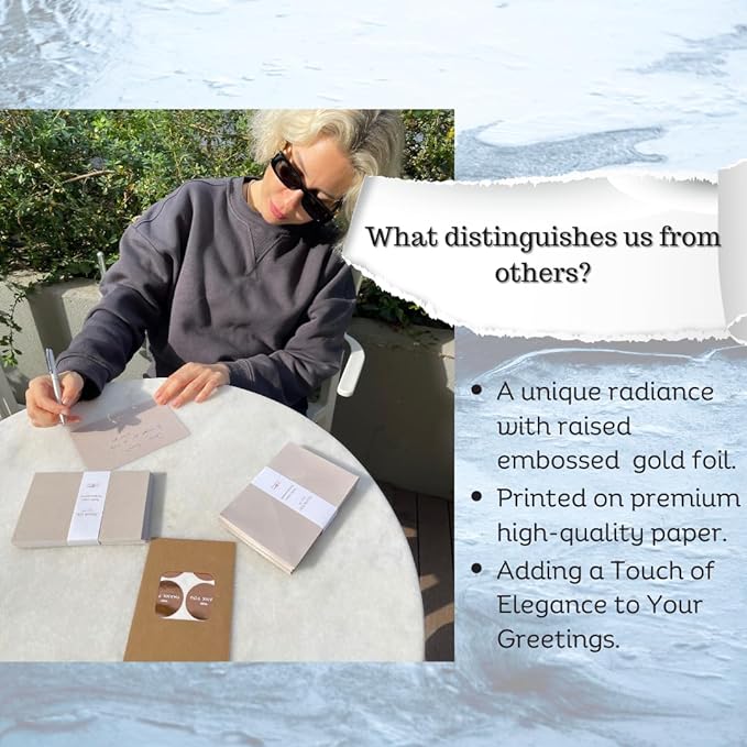 RUN2PRINT (36 Pack) Thank You Cards With Envelopes & Gift of 36 Foiled Stickers - Elegant Emboss Rose Gold Foil Pressed Blank Notes Wedding All Occasion Cards (Beige)