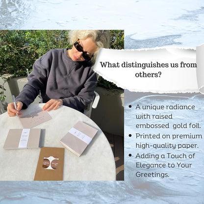 RUN2PRINT (36 Pack) Thank You Cards With Envelopes & Gift of 36 Foiled Stickers - Elegant Emboss Rose Gold Foil Pressed Blank Notes Wedding All Occasion Cards (Beige)