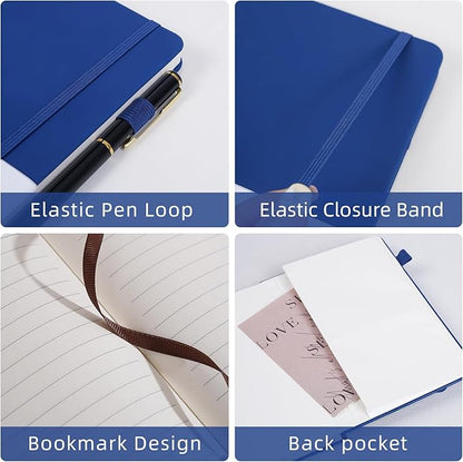 Lined Notebook Journal for Women Men 200 Pages A5 Hardcover Leather with Pen Holder College Ruled Journals for Work Note Taking Travel School (Lined, Navy)