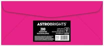 Astrobrights Color 10 Envelopes, 4.125" x 9.5", 24 Lb/89 Gsm, "Happy" 5-Color Assortment, 200 Pack (92109)