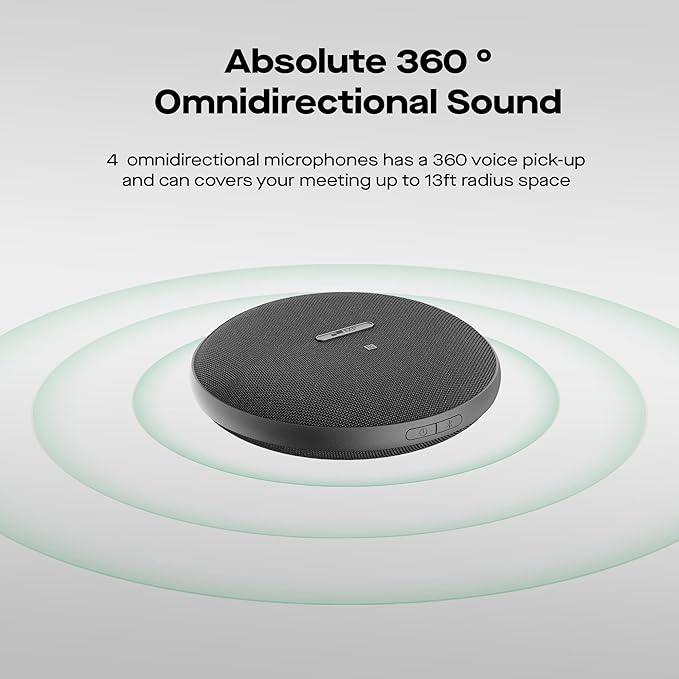 MP Mobile Pixels Bluetooth Conference Speakers with 4 Microphone, 13ft Omnidirectional Voice Pickup, USB-C Plug&Play，Noise Reduction, Compatible with Zoom/Teams/Skype/Google Meet