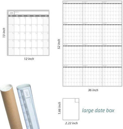 Large Dry Erase Wall Calendar - 52x36 Inches - Blank Undated Yearly Calendar - Whiteboard Premium Laminated Planner - Reusable Laminated Office Jumbo 12-Month Calendar (Vertical)