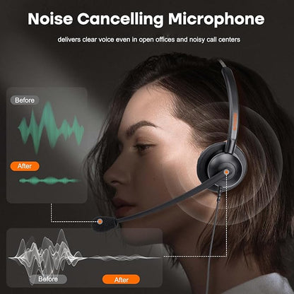 One Ear Wired Office Headset | Single Ear RJ9/RJ11 Call Center Telephone Headset | Noise-Cancelling Mic | Compatible with Landline/IP Phones - Yealink, Sangoma, Grandstream, Akuvox, Escene