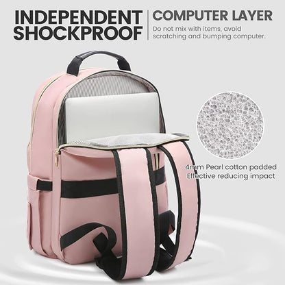 LOVEVOOK Laptop Backpack for Women 18.4 inch,Cute Womens Travel Backpack Purse,Professional Laptop Computer Bag,Waterproof Work Business College Teacher Bags Carry on Backpack with USB Port,Pink