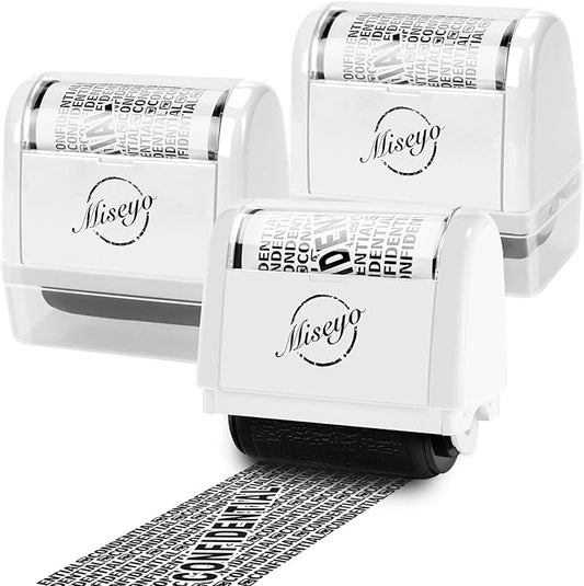 Miseyo Wide Roller Stamp Identity Theft Stamp 1.5 Inch Perfect for Privacy Protection - 3Pack Set(White)