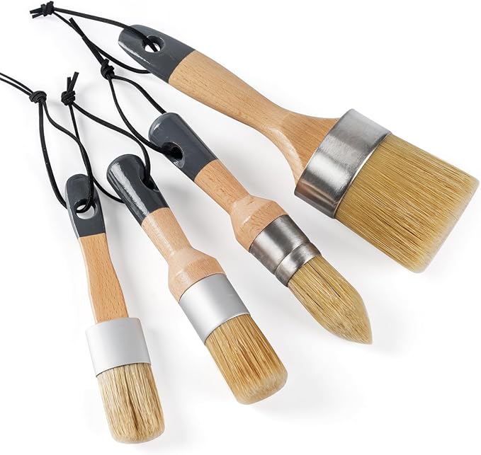 Chalk and Wax Paint Brush 4Pcs Set, Chalk Paint Brushes for Furniture, Painting or Waxing, Milk Paint, Natural Bristle Stencil Brushes for All Painting and Waxing