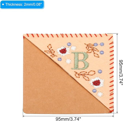 PATIKIL Personalized Embroidered Corner Bookmark, Cute Flower Felt Stitched Triangle Book Mark Page Marker for Women Men Book Lovers Teachers, Pink, Letter B