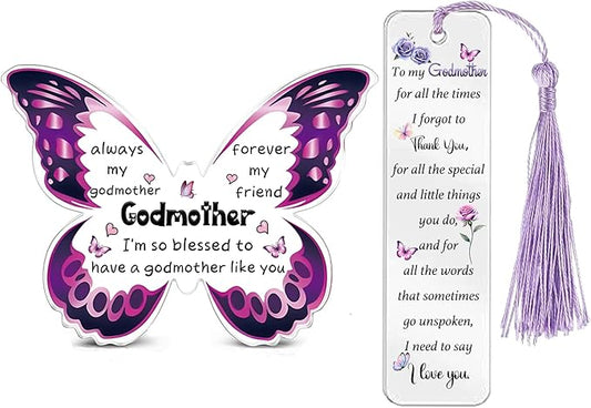 Godmother Gifts for Women Acrylic Plaque Bookmark Set Birthday Gifts for God Mom Personalised Butterfly Keepsake Bookmarker Mothers Day Christmas Thank You Gifts for Her from Godson Goddaughter