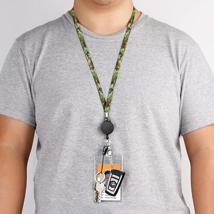 6 Pack Retractable Badge Lanyards and ID Badge Holder, Strap Lanyard with Swivel Metal Clasp for Badge Holders, Keychains, Offices, Staff, Students, Employees, Camouflage