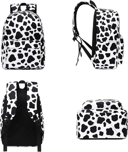 Cow Print School Backpack for Teens Girls, Womens College Bookbags Kids School Bags Laptop Backpacks