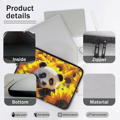 Sunflower Panda Printed Laptop Briefcase for Women Men, Waterproof Laptop Case Bag Laptop Case for 12 Inch, Lightweight Computer Carrying Cover with Zipper for Office Business Traveling