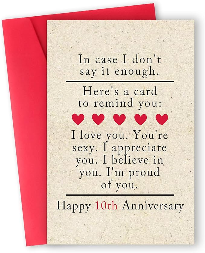 10 Year Anniversary Card Gifts for Him Her,Happy 10th Anniversary Card for Woman Men,Tin Anniversary Card Gifts for Husband Wife,10th Wedding Anniversary Card