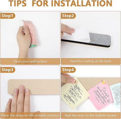 5 Pack Felt Pin Board Bar Strips Bulletin Board for Bedrooms Offices Home Wall Decoration, Notice Board Self Adhesive Cork Board with 35 Push Pins for Paste Notes, Photos, Schedules (Camel)