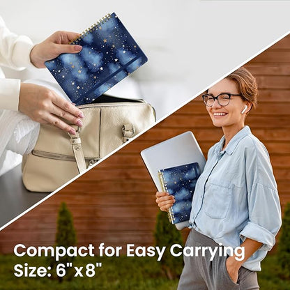 Lined Spiral Journal Notebook for Women, Pretty A5 College Ruled Hardcover Notebook for Work & Note Taking, Cute Aesthetic Journal for Writing, 140 Pages, Starry Night