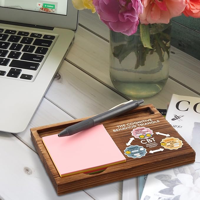 Cognitive Behavioral Therapy Sticky Note Holder, CBT Triangle Therapy Office Decor Mental Health Poster School Counselor Office Psychologist DBT Self-Stick Note Pad Holders ZSS45