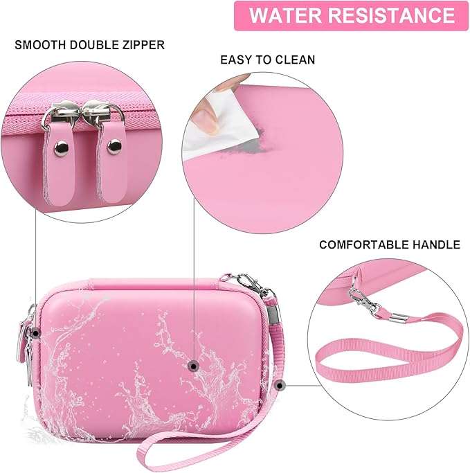 Hard Travel Case for Cabaro Mini Printer Sticker Thermal Printer, Bluetooth Portable Phone Printer Storage Holder Protection Case with Zipper Mesh Pocket fit Rolls Paper, Charging Cable, Pink