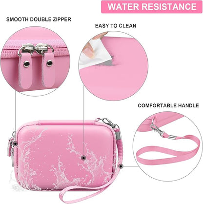 Hard Travel Case for Cabaro Mini Printer Sticker Thermal Printer, Bluetooth Portable Phone Printer Storage Holder Protection Case with Zipper Mesh Pocket fit Rolls Paper, Charging Cable, Pink