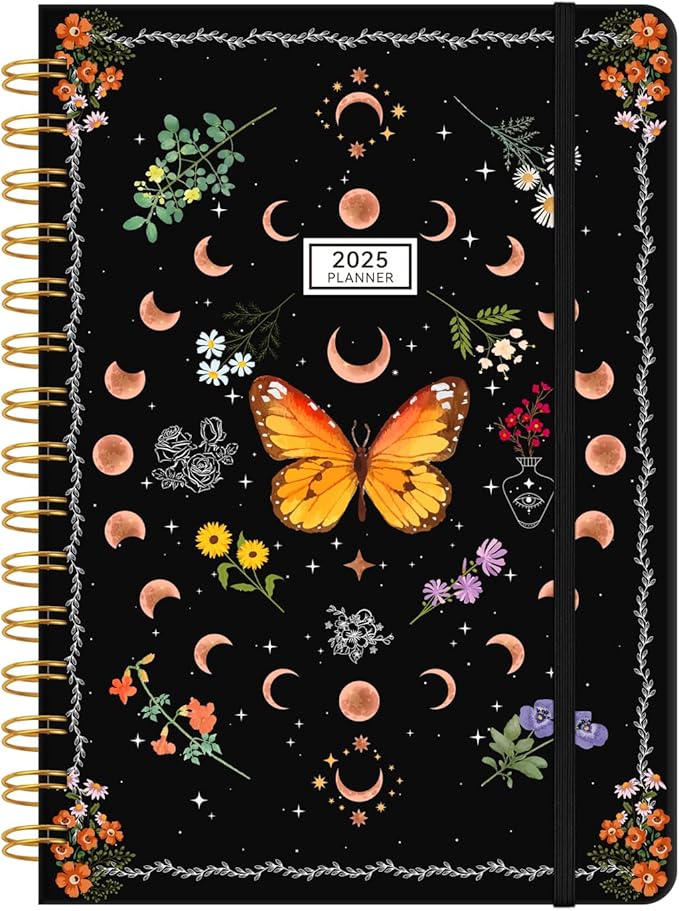 2025 Planner Weekly & Monthly Agenda Book, Daily Planner Hardcover, 2025 To Do List Notebook with Monthly Tabs, Pocket, Spiral Bound, Elastic Closure, Thick Paper(6 * 8.5) Butterfly