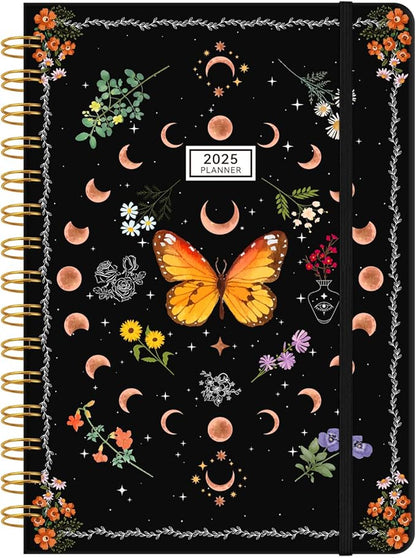 2025 Planner Weekly & Monthly Agenda Book, Daily Planner Hardcover, 2025 To Do List Notebook with Monthly Tabs, Pocket, Spiral Bound, Elastic Closure, Thick Paper(6 * 8.5) Butterfly