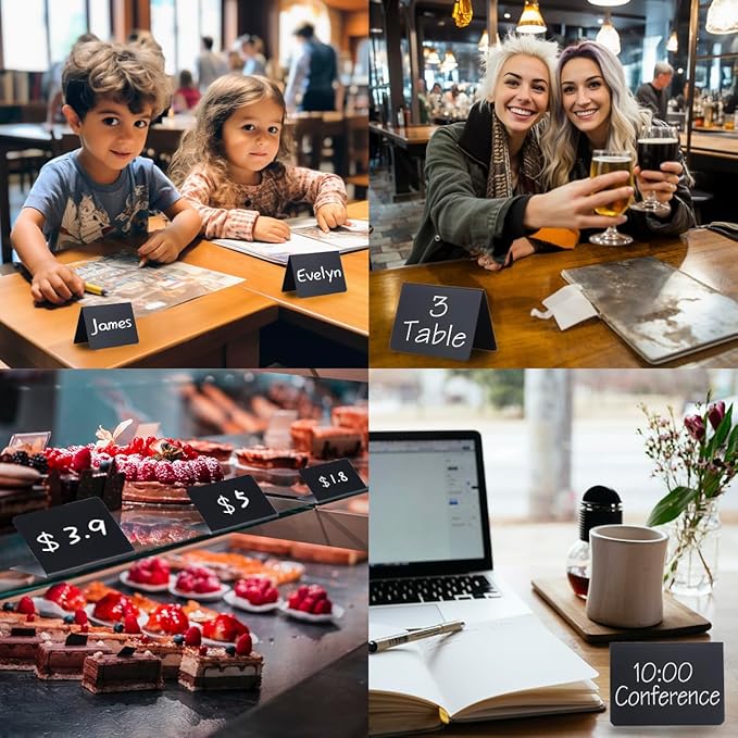 20 Pack Mini Chalkboard Signs, 4"x3" Small Chalkboard Signs for Food Buffet Party, Tabletop Chalkboard Signs Food Labels for Wedding Bakery Buffet, Easy to Write and Wipe Off