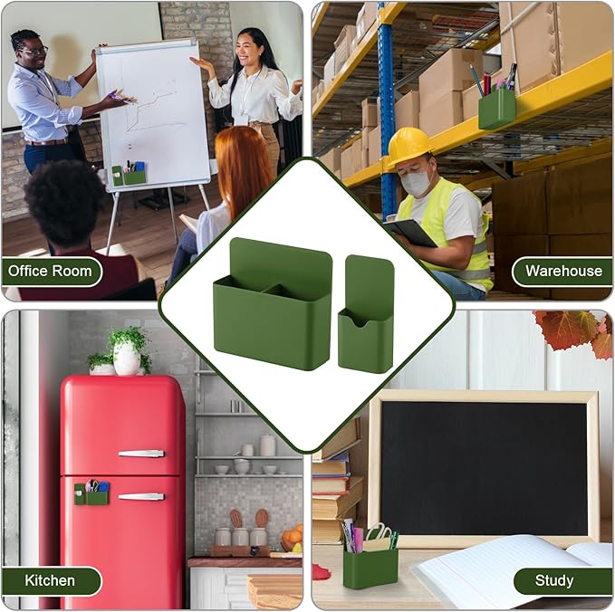 Magnetic Pen Holder,2 Pack Magnetic Dry Erase Marker Holder with Generous Compartments,Strong Magnet Storage Marker Pen Pencil Organizer for Refrigerator,Whiteboard,Locker Accessories