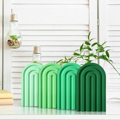 Harloon 4 Pieces Boho Arch Wood Bookends Rainbow Arch Back to School Gift Ideas Non Skid Bookend Decorative Wooden Book Stand Book Stoppers for Books Movies CDs (Green Color)