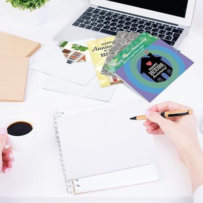 48 Pcs Happy Home Anniversary Cards with Envelopes Bulk Blank Welcome House Cards Real Estate Thank You Notes Housewarming Gifts for Clients Neighbors, 4 x 6 in(Stylish)