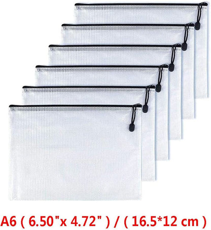 Oaimyy-A6(6"x 4.5"), Mesh Zipper Pouch Document Folders Bag Plastic Zip File Folders for School Office Supplies, Travel, Organizing Storage-Black,6 Pcs