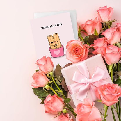 ALY LOU Anniversary Card for Her Him/Girlfriend Wife/Husband Boyfriend, Friendship Thank You Birthday Kawaii Greeting Card (Churr’ all I need (Churros))
