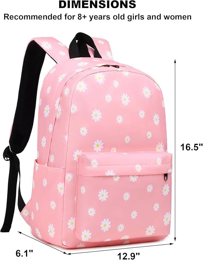 Flowers School Backpack for Teens Girls, Womens College Bookbags Kids School Bags Laptop Backpacks (Pink)