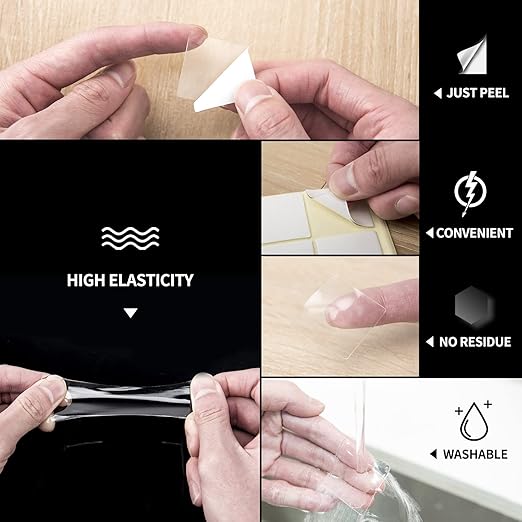 Art3d 96 Pieces 1.2 x 1.2in. Square Nano Double-Sided Transparent Tape Sticker, Removable Heavy Duty Clear Mounting Tape for Wall Hanging