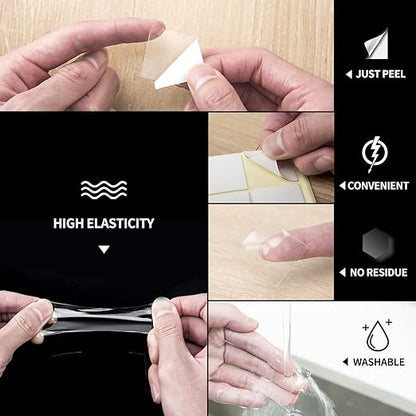 Art3d 96 Pieces 1.2 x 1.2in. Square Nano Double-Sided Transparent Tape Sticker, Removable Heavy Duty Clear Mounting Tape for Wall Hanging