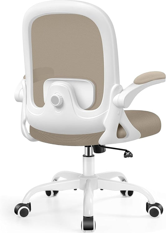 Office Chair Ergonomic Desk Chair with Adjustable 3D Lumbar Support and Height, Comfy Mesh Computer Chair with Flip-up Armrests, Swivel Rolling Task Chair with Wheels for Home Office (Khaki)
