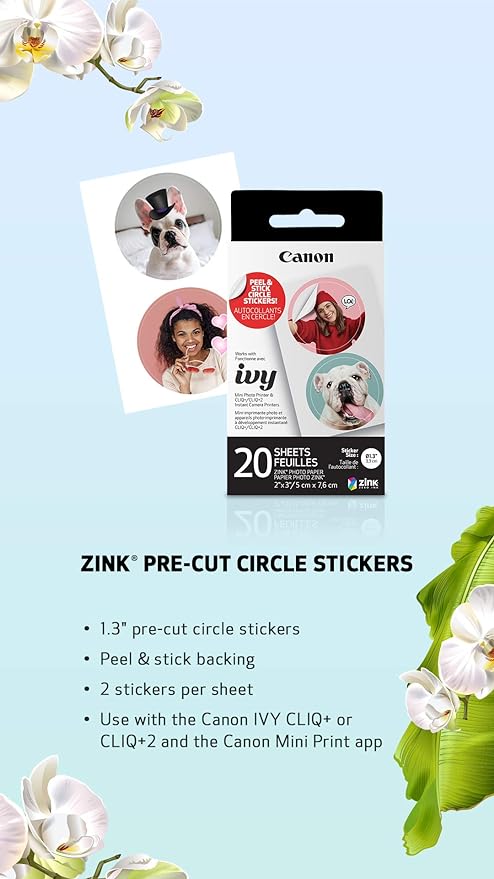 Canon IVY ZINK Pre-Cut Circle Sticker Paper, 20 Sheets (Pack of 2)
