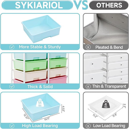 8 Drawers Rolling Storage Cart with Wooden Top, Multipurpose Utility Cart with Opening Shelf & Lockable Wheels, Storage Drawer Cart Organizer for Home Office Craft Room Classroom, Rainbow