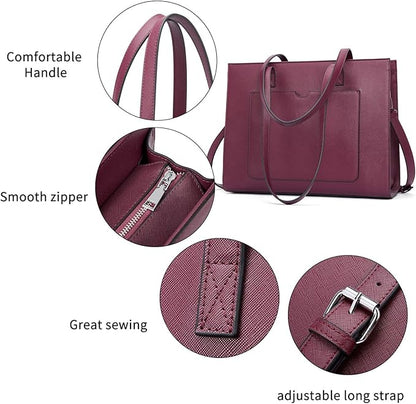 Telena Laptop Tote Bag for Women, 15.6 Inch Shoulder Tote Bag Leather Briefcase for Women, Large Capacity Handbag Bags