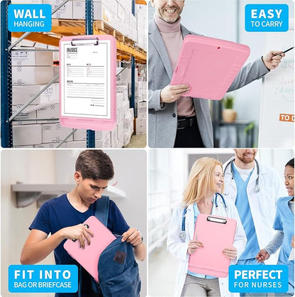 Clipboard with Storage, Clip Boards 8.5x11 with Storage, Large Capacity Nursing Clipboards with Pen Holder, Heavy Duty Plastic Storage Clipboard Folder with Low Profile Clip, Side-Opening