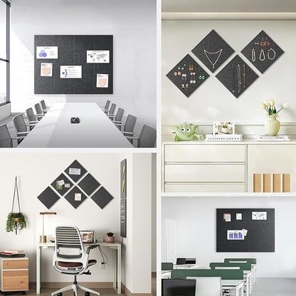 Large Cork Board for Office Wall Decor,48"x36"-12 Pack Felt Wall Tiles with 35 Push Pins, Thicker 0.47in, Felt Bulletin Board Pin Board Cork Boards for Walls - Dark Grey