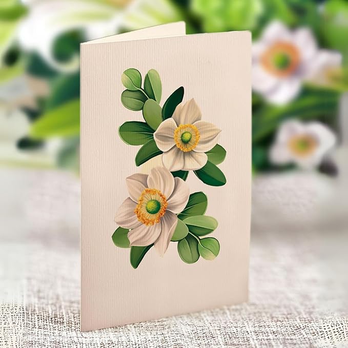 Freshcut Paper Pop Up Cards, Ivory & Sage, 12 Inch Life Sized Forever Flower Bouquet 3D Popup Greeting Card, Birthday Cards, Get Well Gifts, Blank Notecard & Envelope