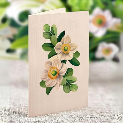 Freshcut Paper Pop Up Cards, Ivory & Sage, 12 Inch Life Sized Forever Flower Bouquet 3D Popup Greeting Card, Birthday Cards, Get Well Gifts, Blank Notecard & Envelope