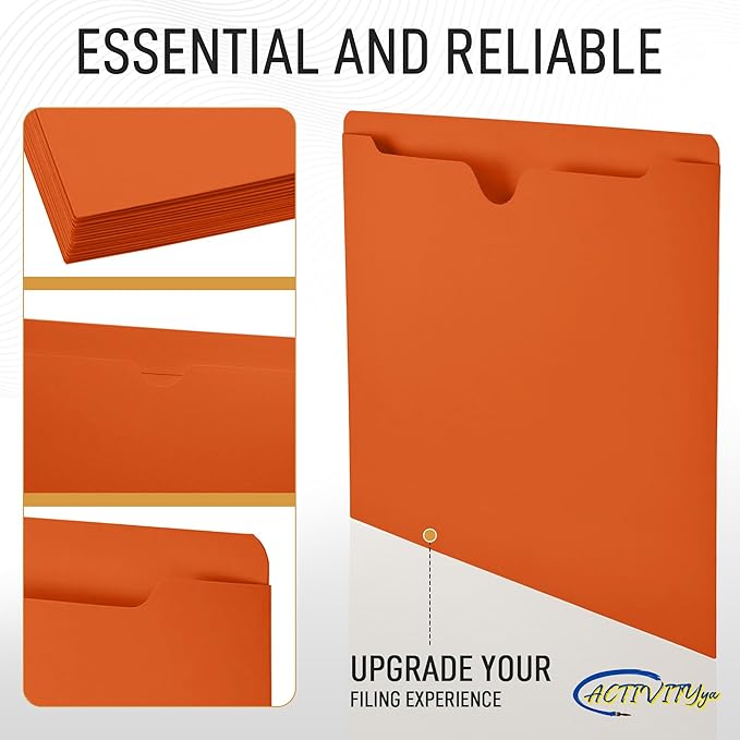 Orange File Jackets, Flat-No Expansion, Letter Size, Reinforced Straight-Cut Tab, 10 Pack