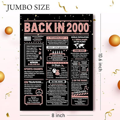 25th Birthday Card, 25th Birthday Decorations for Her, 25th Birthday Gifts for Daughter, Back in 2000 Birthday Card, Rose Gold