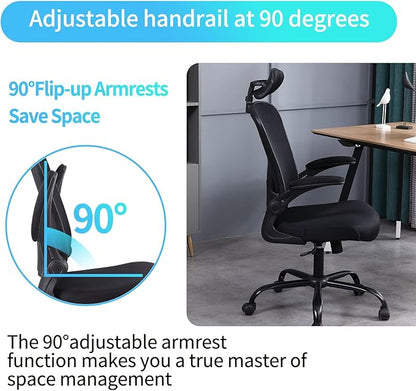 Flysky Ergonomic Office Desk Chair Breathable Mesh Swivel Computer Chair, Lumbar Back Support Task Chair, Office Chairs with Wheels and Flip-up Arms,Executive Rolling Chair (B-Black 5001H)